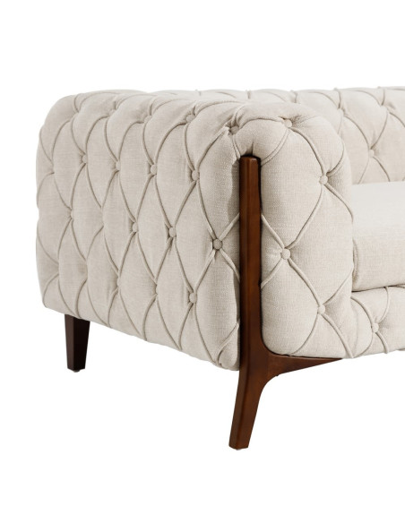 Canapé beige 3 places capitonné 235 cm