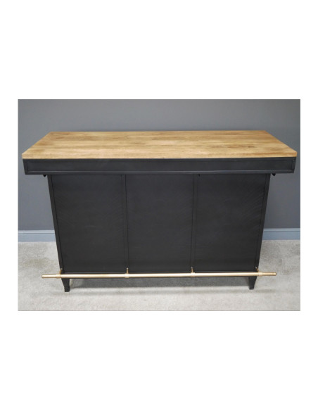 Bar comptoir avec plateau bois massif et métal 162 cm