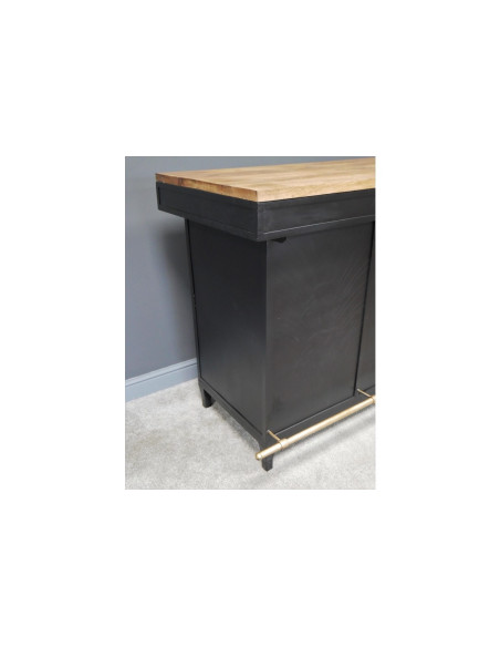 Bar comptoir avec plateau bois massif et métal 162 cm