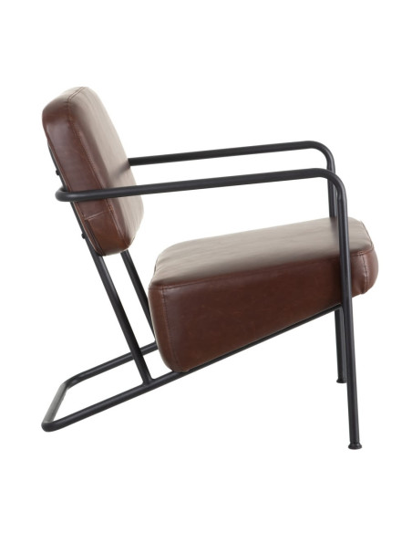 Fauteuil design vintage en simili cuir marron et métal