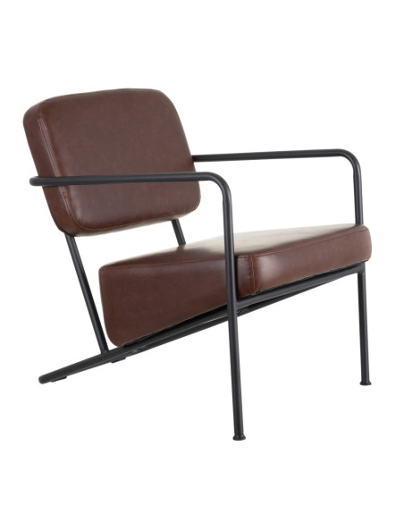 Fauteuil design vintage en simili cuir marron et métal