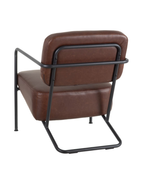 Fauteuil design vintage en simili cuir marron et métal