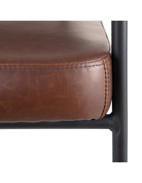 Fauteuil design vintage en simili cuir marron et métal