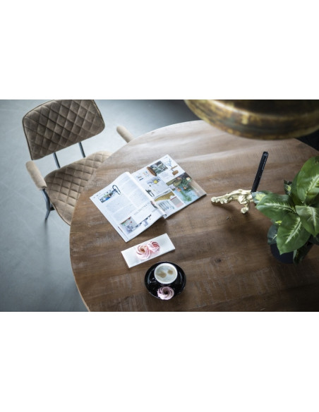 Table de repas ronde en manguier et métal