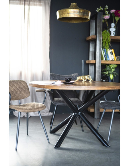 Table de repas ronde en manguier et métal