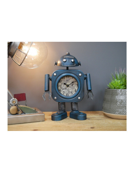 Horloge robot en métal bleu industrielle