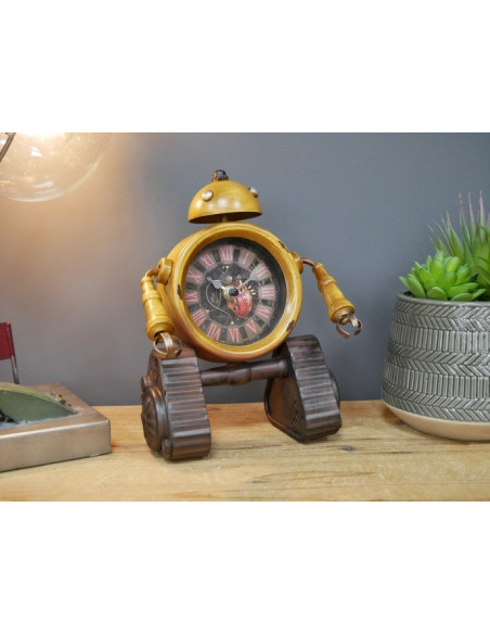 Horloge robot en métal jaune industrielle