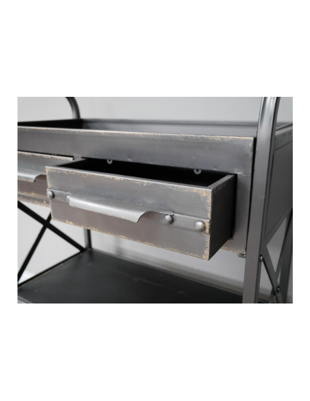 Desserte métallique avec deux tiroirs à roulettes