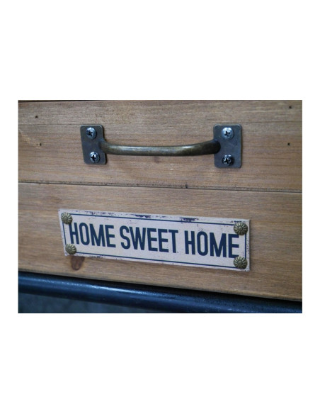 Table basse valise style indus en bois et verre sur roues