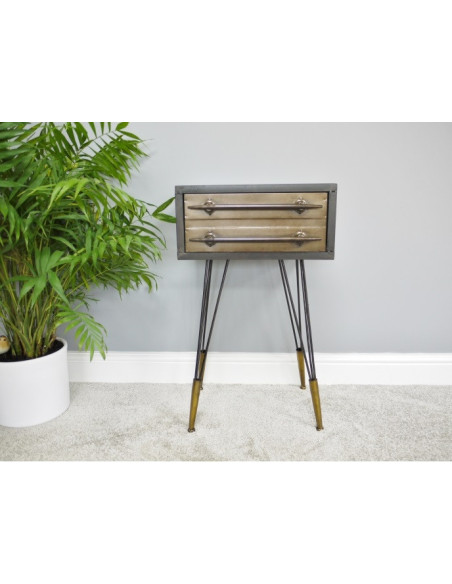 Table de chevet industrielle en métal avec tiroir