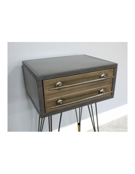 Table de chevet industrielle en métal avec tiroir