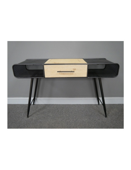 Bureau indus en métal et bois de pin avec tiroir