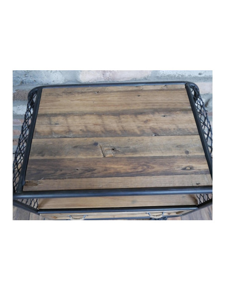 Meuble d'appoint en métal style indus sur roulettes