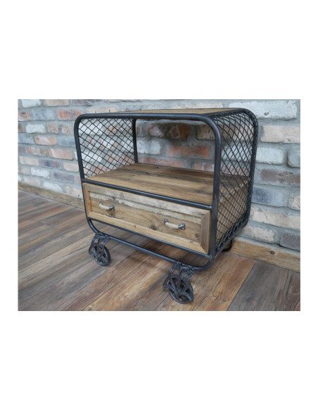 Meuble d'appoint en métal style indus sur roulettes