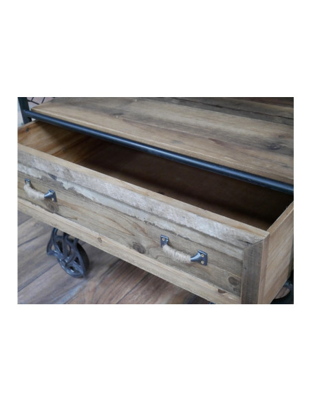 Meuble d'appoint en métal style indus sur roulettes