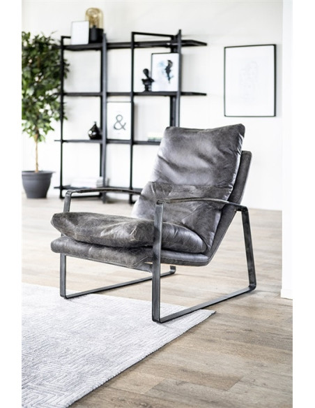 Fauteuil confortable en cuir véritable vintage Lex