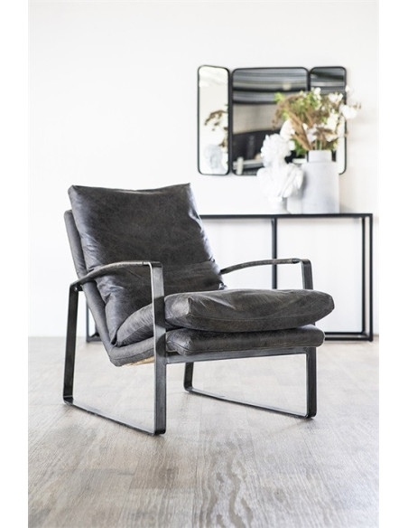 Fauteuil confortable en cuir véritable vintage Lex