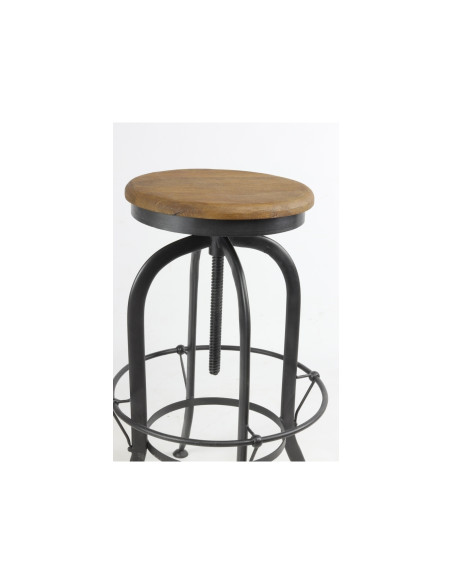 Tabouret réglable en métal avec assise en manguier