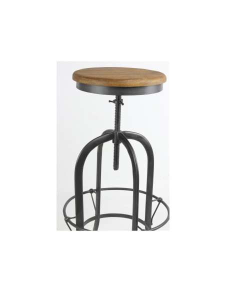 Tabouret réglable en métal avec assise en manguier