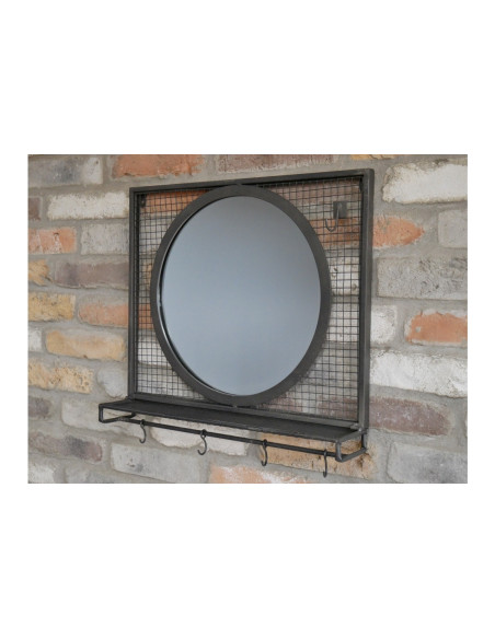 Miroir en métal avec étagère et patères