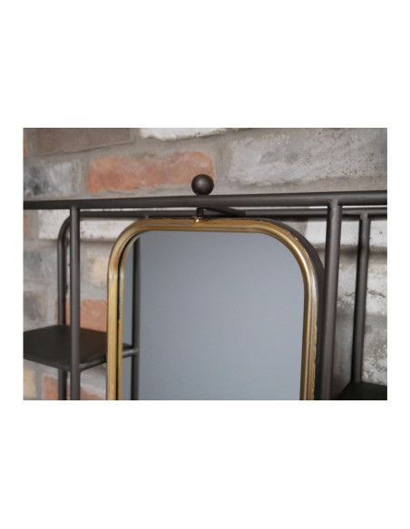 Miroir avec 6 étagères en métal gris et or