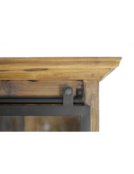 Grand vaisselier industriel avec portes coulissantes en teck et métal Blackburn