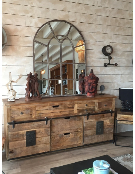 Miroir métal en fer forgé multi fenêtre 122 cm H