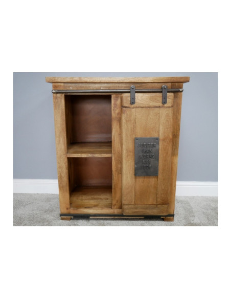 Buffet industriel en bois massif avec porte coulissante