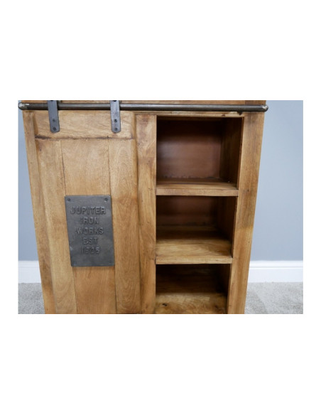 Buffet industriel en bois massif avec porte coulissante