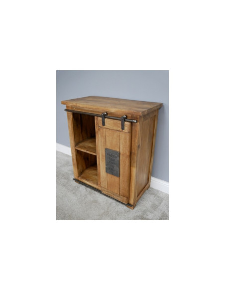 Buffet industriel en bois massif avec porte coulissante