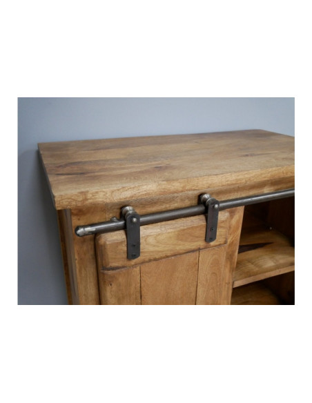 Buffet industriel en bois massif avec porte coulissante