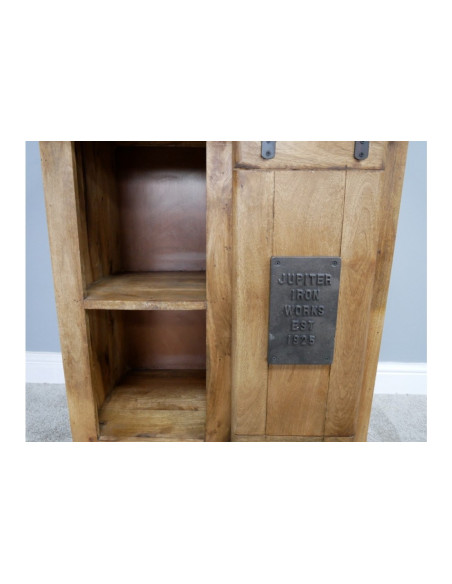 Buffet industriel en bois massif avec porte coulissante