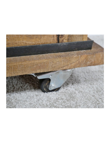 Petit buffet industriel sur roulettes avec porte coulissante et tiroirs