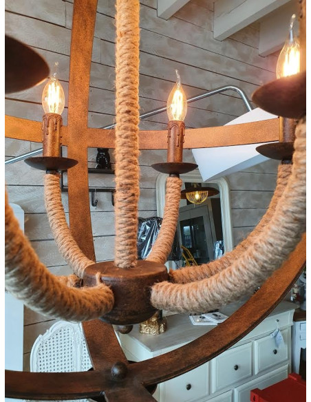 Lustre rond Industriel en métal et corde 67 cm