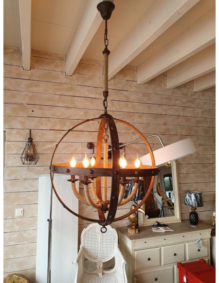 Lustre rond Industriel en métal et corde 67 cm