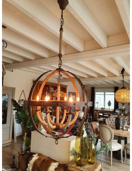 Lustre rond Industriel en métal et corde 67 cm