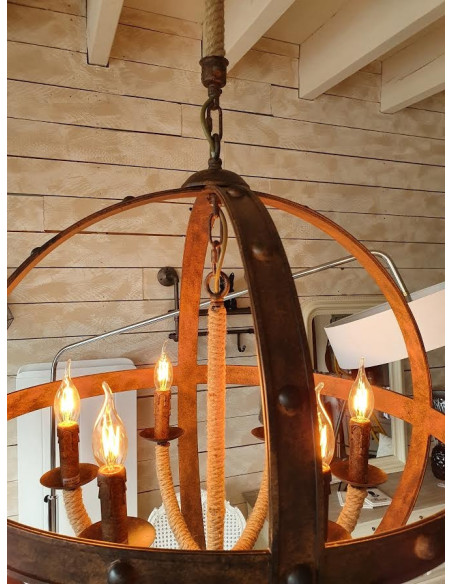 Lustre rond Industriel en métal et corde 67 cm