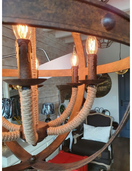 Lustre rond Industriel en métal et corde 67 cm