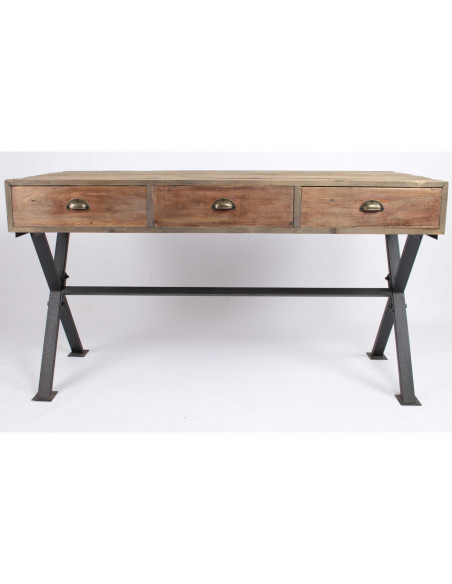 Bureau indus en bois vieilli et pieds en croix