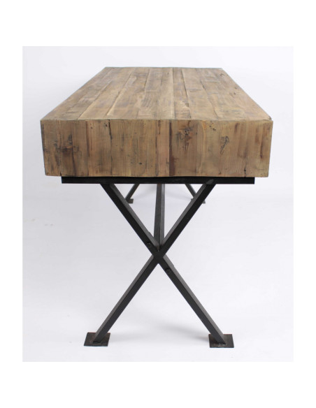 Bureau indus en bois vieilli et pieds en croix