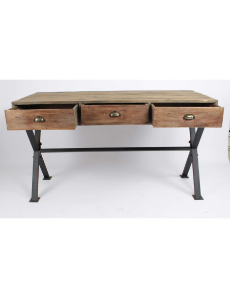 Bureau indus en bois vieilli et pieds en croix