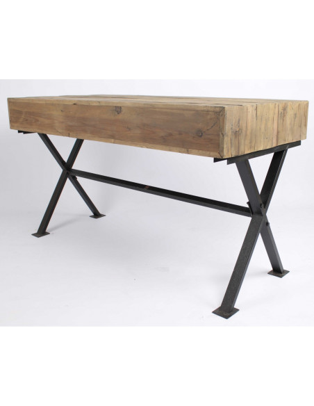 Bureau indus en bois vieilli et pieds en croix