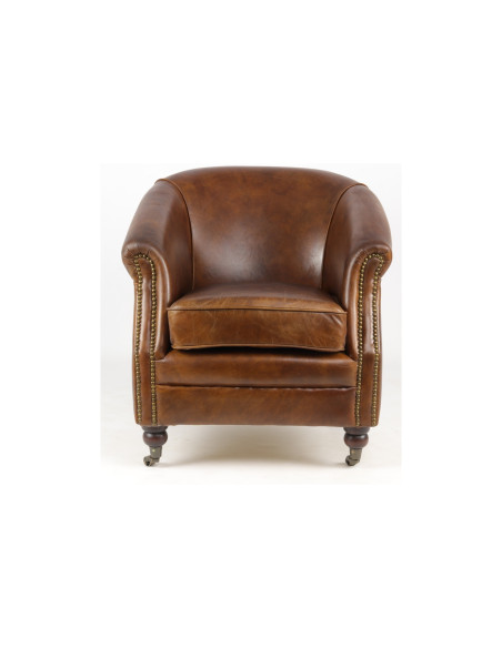 Fauteuil club clouté en cuir
