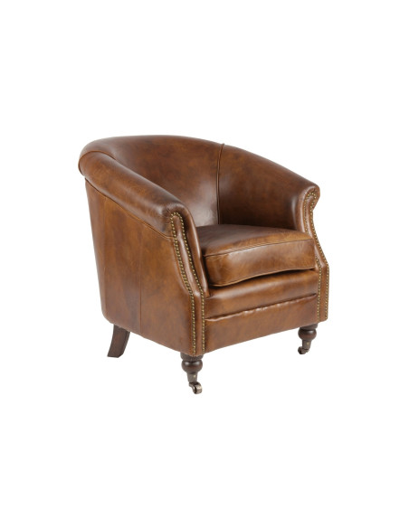 Fauteuil club clouté en cuir