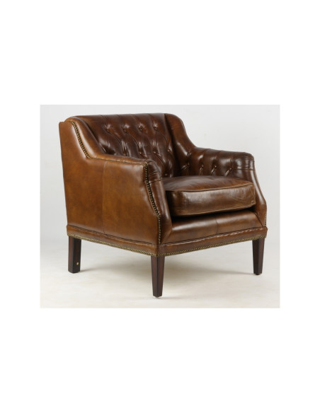Fauteuil capitonné en cuir de vachette véritable