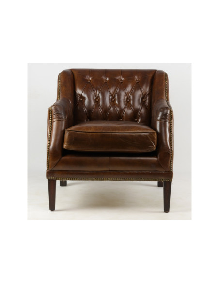 Fauteuil capitonné en cuir de vachette véritable