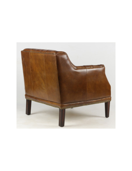 Fauteuil capitonné en cuir de vachette véritable