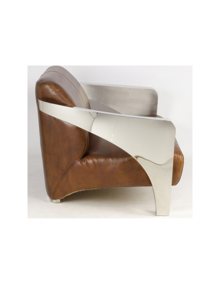 Fauteuil design 2 places en cuir et inox chromé