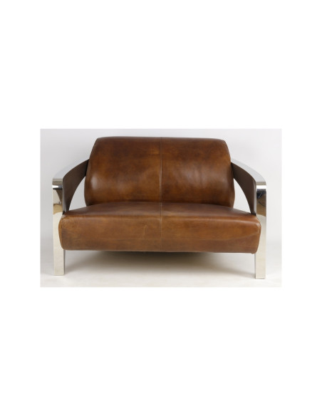 Fauteuil design 2 places en cuir et inox chromé