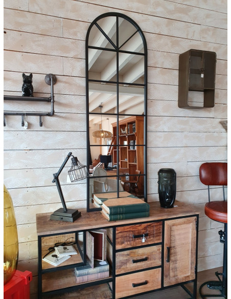 Miroir fenêtre en métal noir 165 cm